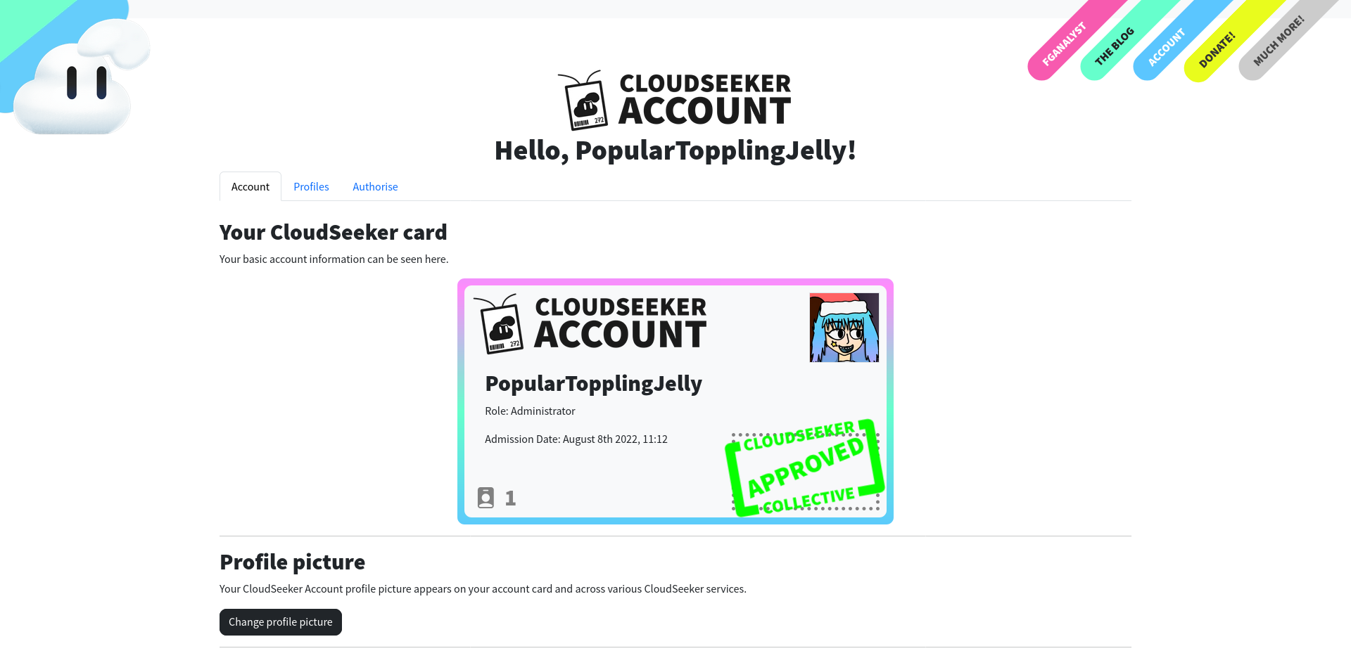 CloudSeeker account page
