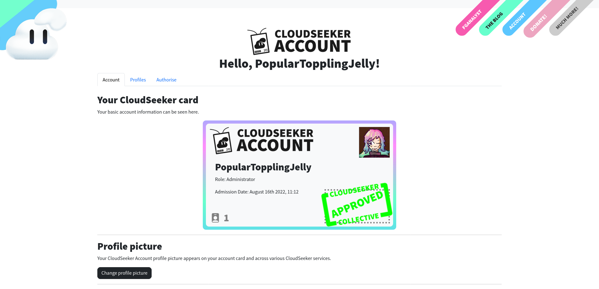 CloudSeeker account page