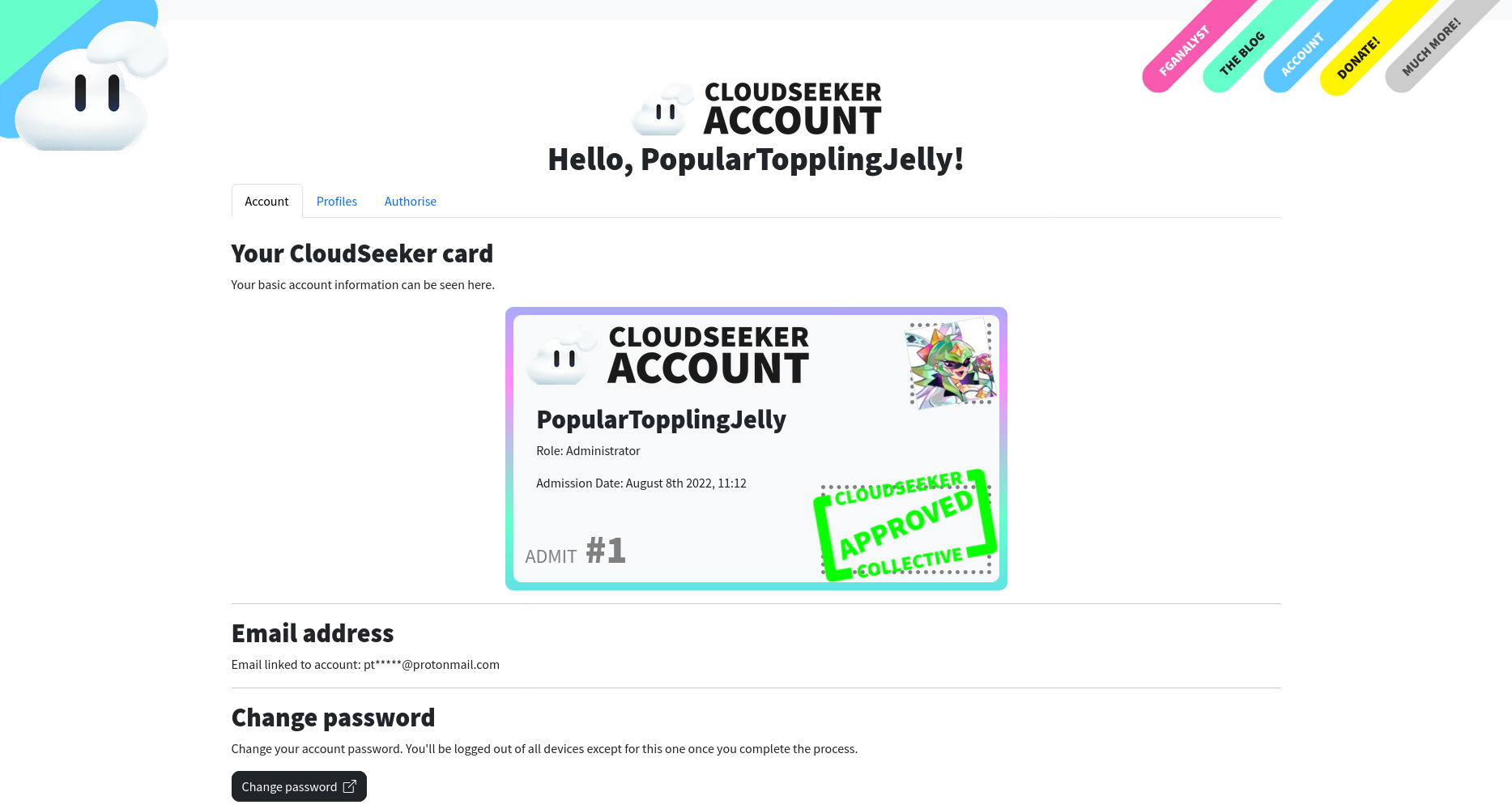 CloudSeeker account page